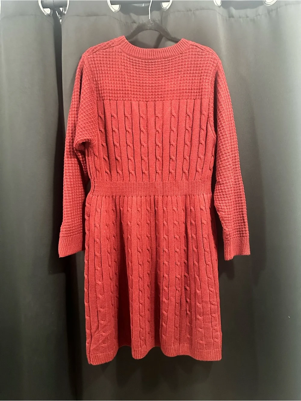 BloomChic Red Cable-Knit V-Neck Sweater Dress